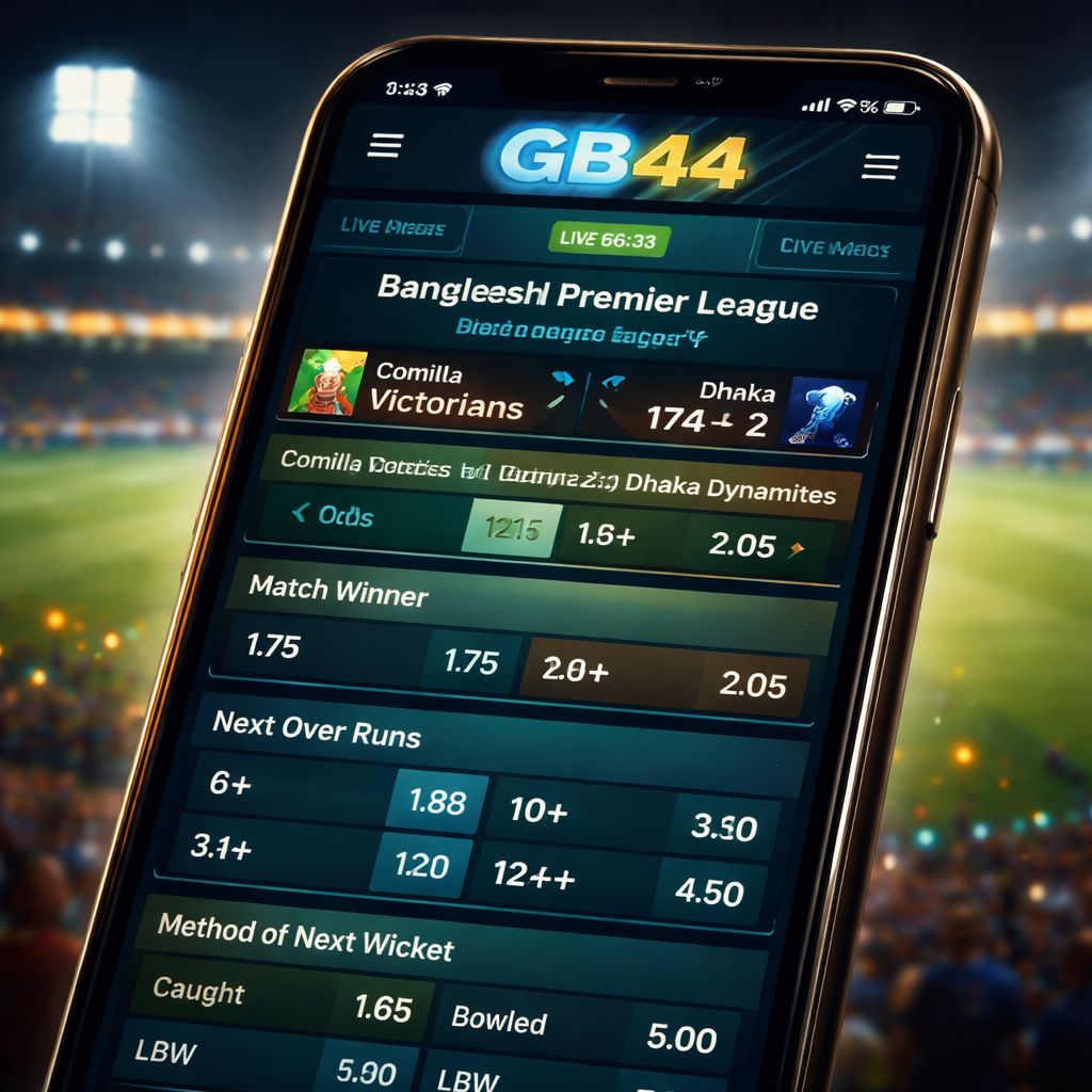 GB44 Bet cricket sportsbook interface displayed on mobile device